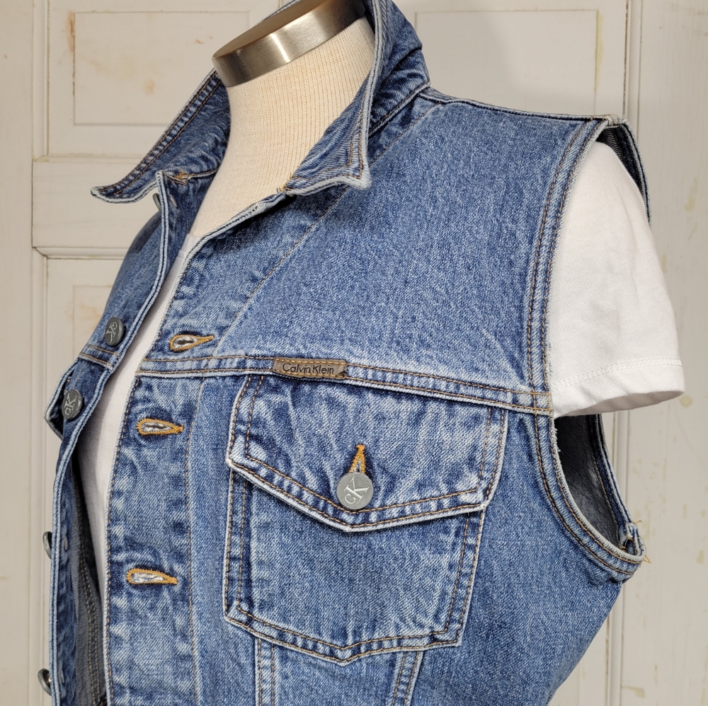 Calvin Klein denim vest size large fall outfit accessory classic style
